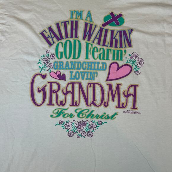 Vintage Faith Walkin' God Fearin' Grandma Single Stitch T-Shirt Adult  XL 95 - Picture 3 of 12